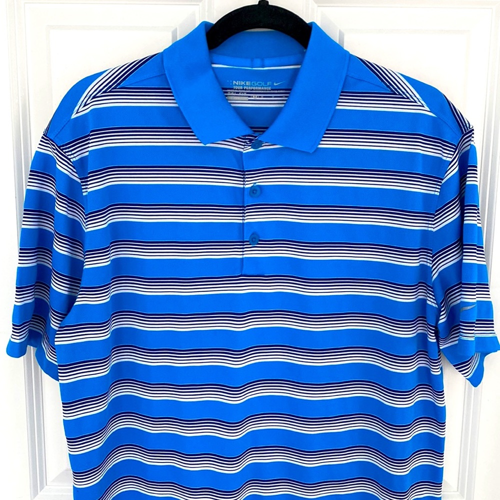 Nike golf blue white stripes polo neck for sale